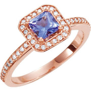 14K Rose 5x5 mm Square 1/6 CTW Diamond Semi-Set Engagement Ring-