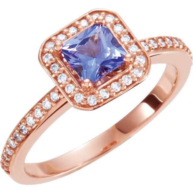 14K Rose 5x5 mm Square 1/6 CTW Diamond Semi-Set Engagement Ring-