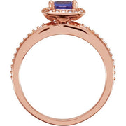 14K Rose 5x5 mm Square 1/6 CTW Diamond Semi-Set Engagement Ring-