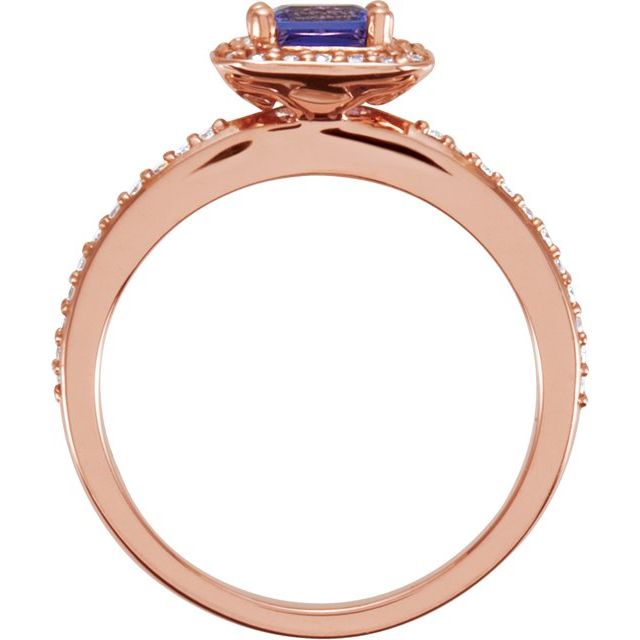 14K Rose 5x5 mm Square 1/6 CTW Diamond Semi-Set Engagement Ring-