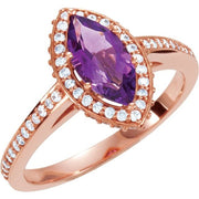 14K Rose Amethyst & 1/3 CTW Diamond Ring-