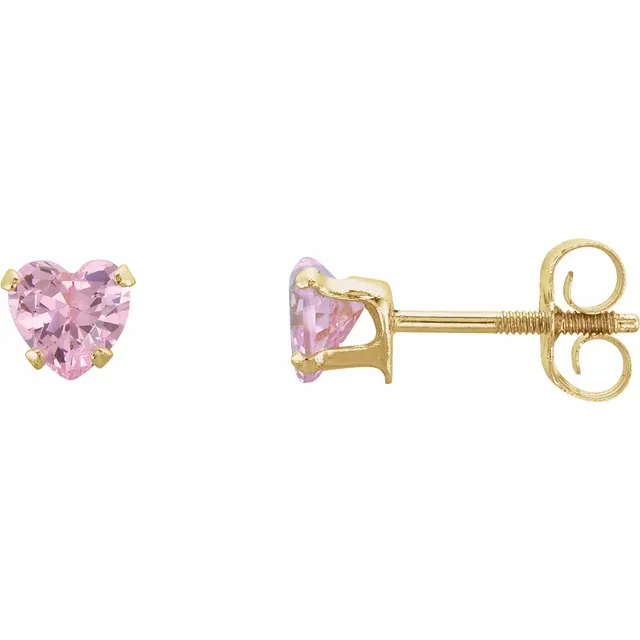 14K Yellow 4x3.5 mm Heart Pink Cubic Zirconia Youth Stud Earrings-