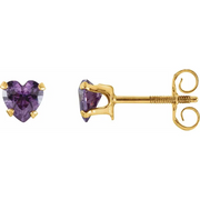 14K Yellow 4x3.5 mm Heart Pink Cubic Zirconia Youth Stud Earrings-