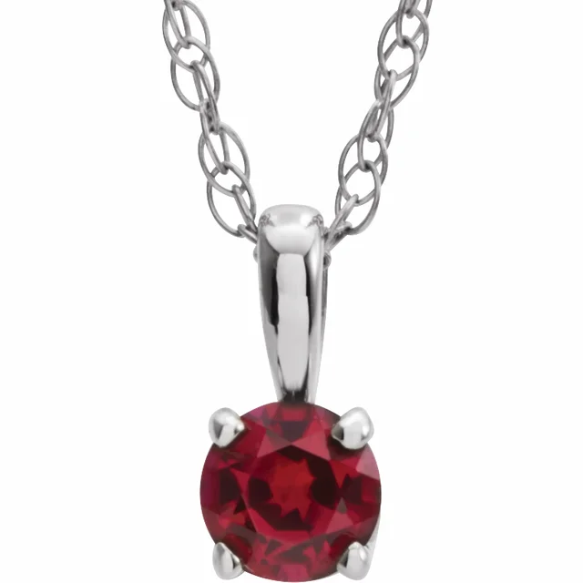 14K White 3 mm Round Ruby Youth Birthstone 14" Necklace-
