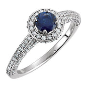 5/8 CTW Natural Diamond Engagement Ring-Natural Blue Sapphire-