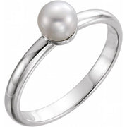 Cultured White Freshwater Pearl Ring-14kt White Gold-5.5-6.0 mm-