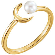 Cultured White Freshwater Pearl Crescent Moon Ring-14kt Yellow Gold-