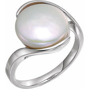 Sterling Silver Cultured White Freshwater Pearl Coin Ring-