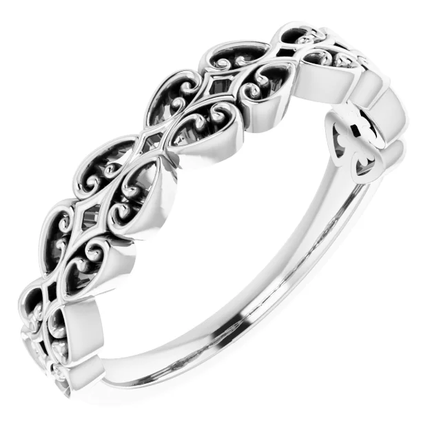 14K White Vintage-Inspired Stackable Ring-