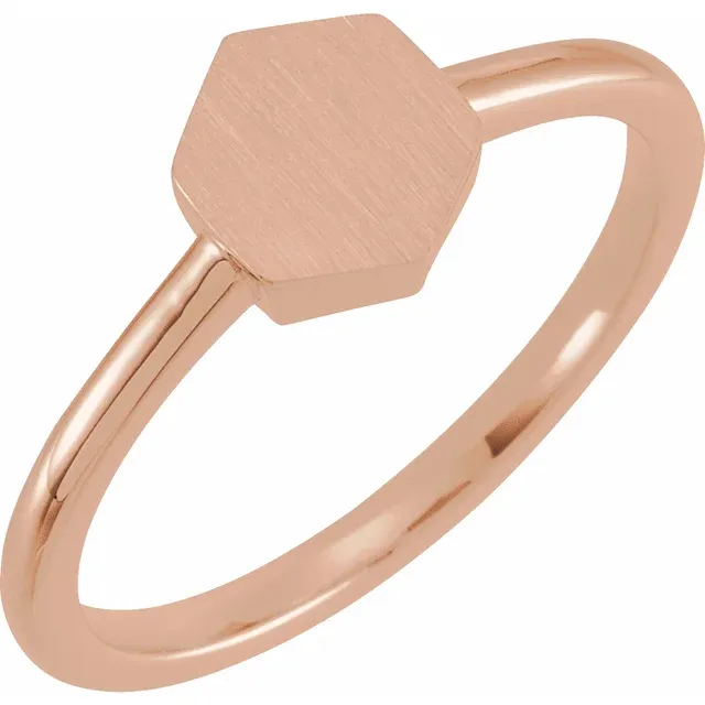14K Rose 9.5x8 mm Geometric Signet Ring-