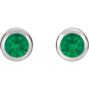 14K White 4 mm Round Genuine Emerald Birthstone Earrings-