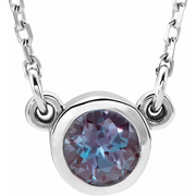 14K White 4 mm Round Lab-Grown Alexandrite Bezel-Set Solitaire 16" Necklace-