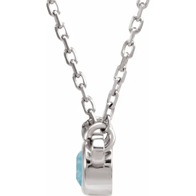 Rhodium-Plated Sterling Silver 4 mm Round Imitation Blue Zircon Solitaire 16" Necklace-