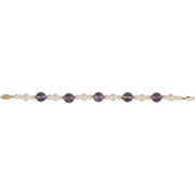 14K Yellow Freshwater Cultured Pearl & Amethyst 7.5" Bracelet-