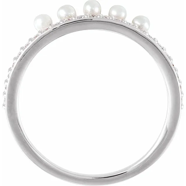 14K White Freshwater Cultured Pearl & 1/5 CTW Diamond Stackable Ring-