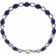 14K White 7x5 mm Oval Lab-Grown Blue Sapphire 7" Bracelet-