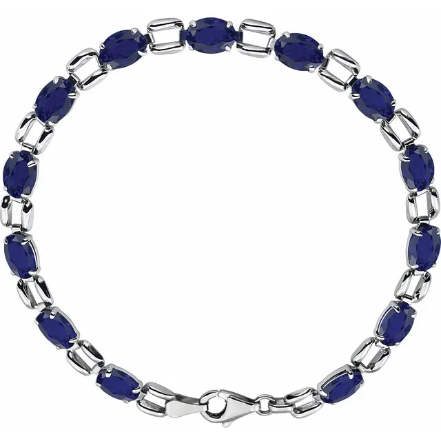 14K White 7x5 mm Oval Lab-Grown Blue Sapphire 7" Bracelet-