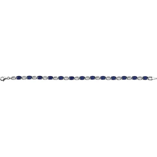 14K White 7x5 mm Oval Lab-Grown Blue Sapphire 7" Bracelet-