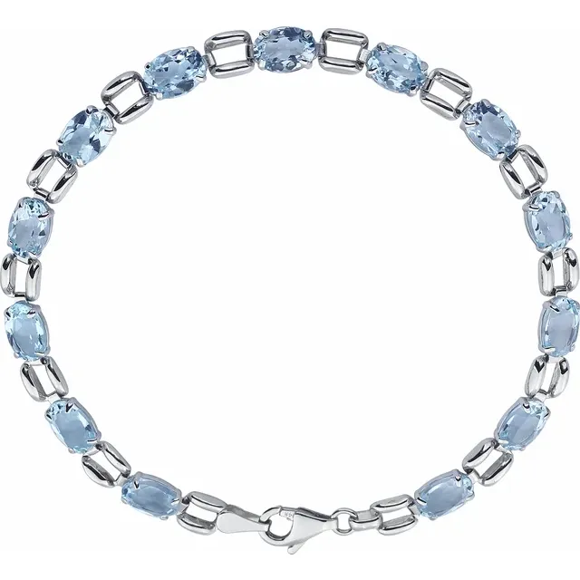14K White 7x5 mm Oval Sky Blue Topaz 7" Bracelet-