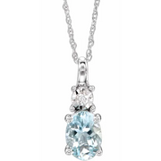 14K White Aquamarine & .02 CTW Diamond 18" Necklace-