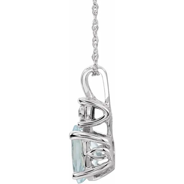 14K White Aquamarine & .02 CTW Diamond 18" Necklace-