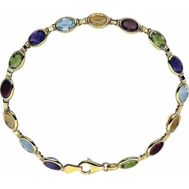 14K Yellow Multi-Gemstone Line 7" Bracelet-