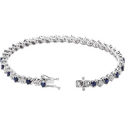 14K White Lab-Grown Blue Sapphire & 1/10 CTW Diamond Line 7" Bracelet-