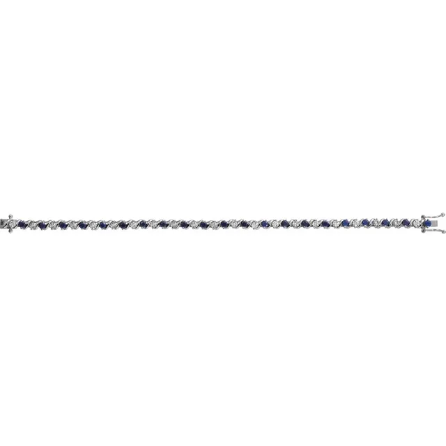 14K White Lab-Grown Blue Sapphire & 1/10 CTW Diamond Line 7" Bracelet-