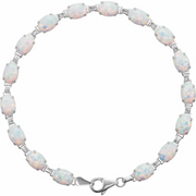 14K White Lab-Grown Opal Line 7" Bracelet-