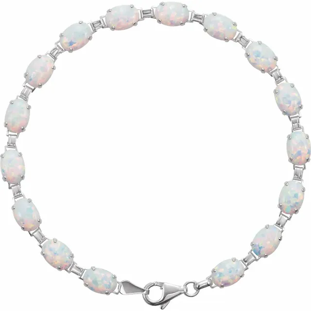 14K White Lab-Grown Opal Line 7" Bracelet-