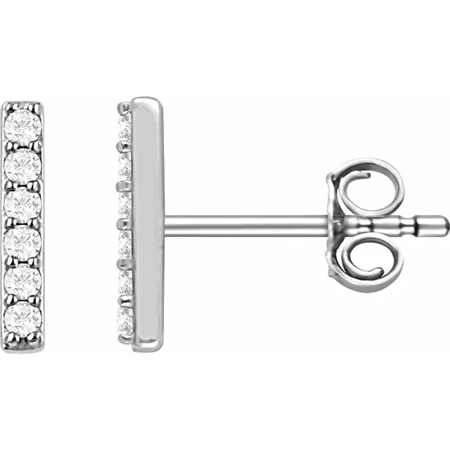 14K White 1/10 CTW Lab-Grown Diamond Bar Earrings-