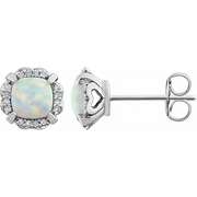 14K White Created Opal & 1/10 CTW Diamond Earrings-