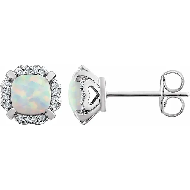 14K White Created Opal & 1/10 CTW Diamond Earrings-