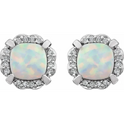 14K White Created Opal & 1/10 CTW Diamond Earrings-