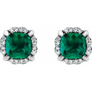 14K White Created Opal & 1/10 CTW Diamond Earrings-
