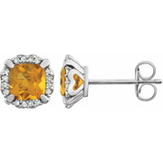 14K White Citrine & 1/10 CTW Diamond Earrings-