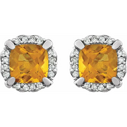 14K White Citrine & 1/10 CTW Diamond Earrings-