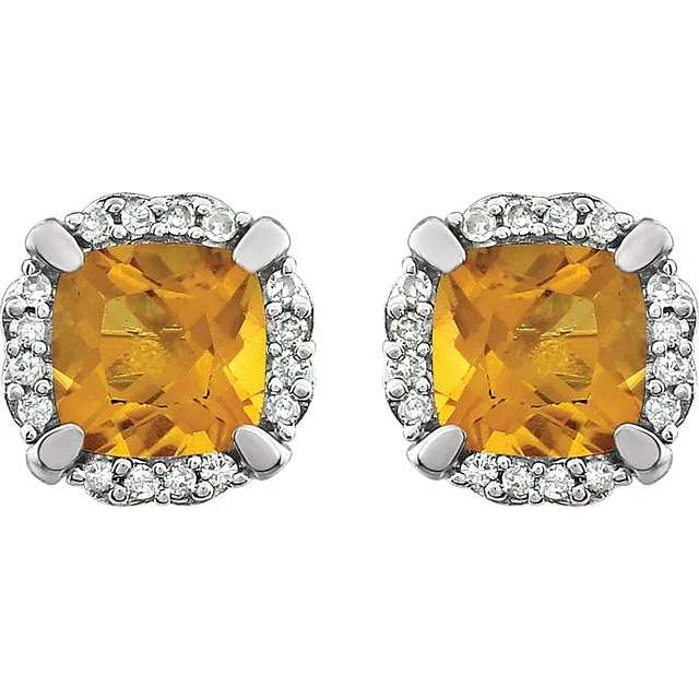 14K White Citrine & 1/10 CTW Diamond Earrings-