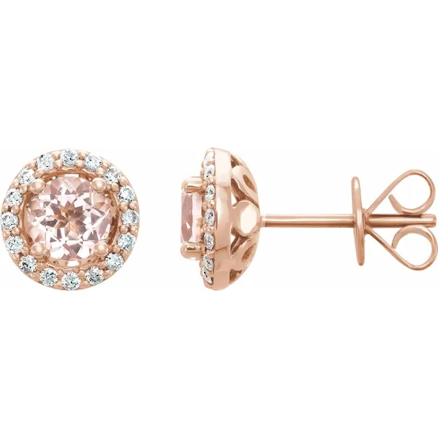 14K Rose Morganite & 1/5 CTW Diamond Earrings-