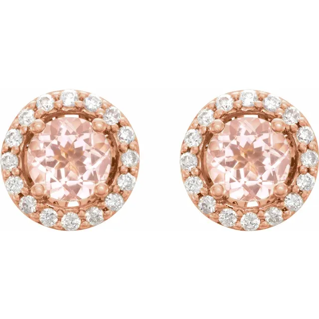 14K Rose Morganite & 1/5 CTW Diamond Earrings-