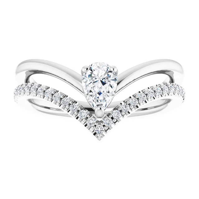 14K White 6x4 mm Pear Forever One? Moissanite & 1/6 CTW Diamond Ring-