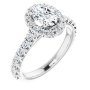 14K White 7x5 mm Oval Forever One Moissanite & 3/4 CTW Diamond Engagement Ring-