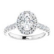 14K White 7x5 mm Oval Forever One Moissanite & 3/4 CTW Diamond Engagement Ring-