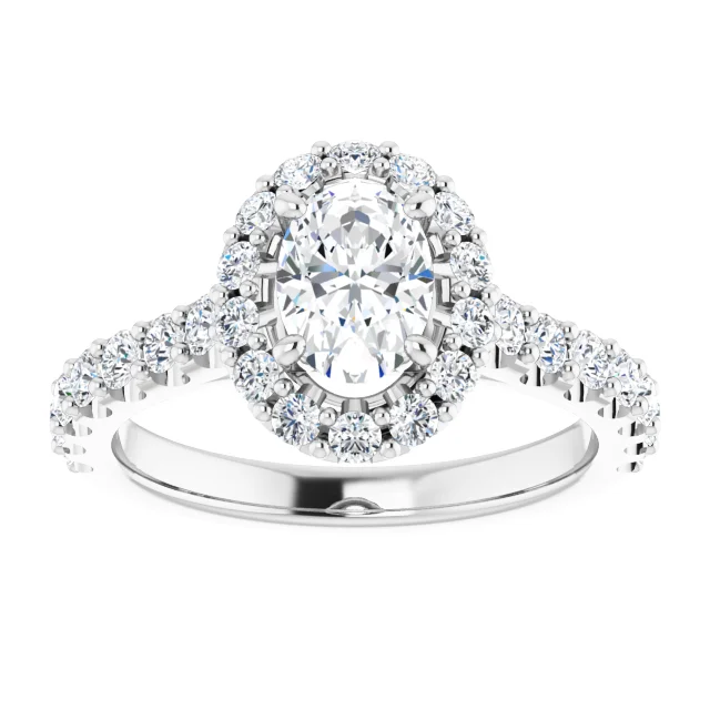 14K White 7x5 mm Oval Forever One Moissanite & 3/4 CTW Diamond Engagement Ring-