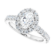 14K White 7x5 mm Oval Forever One Moissanite & 3/4 CTW Diamond Engagement Ring-