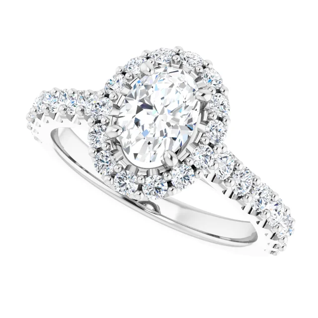 14K White 7x5 mm Oval Forever One Moissanite & 3/4 CTW Diamond Engagement Ring-
