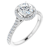 14K White 6.5 mm Round Forever One Moissanite & 1/3 CTW Diamond Engagement Ring-
