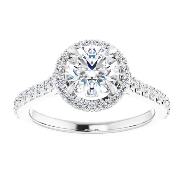 14K White 6.5 mm Round Forever One Moissanite & 1/3 CTW Diamond Engagement Ring-