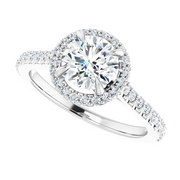 14K White 6.5 mm Round Forever One Moissanite & 1/3 CTW Diamond Engagement Ring-