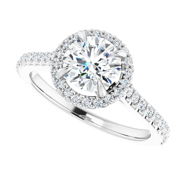 14K White 6.5 mm Round Forever One Moissanite & 1/3 CTW Diamond Engagement Ring-